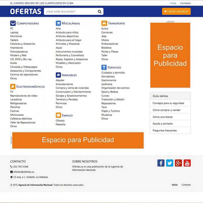 En Internet web cubana de clasificados y publicidad