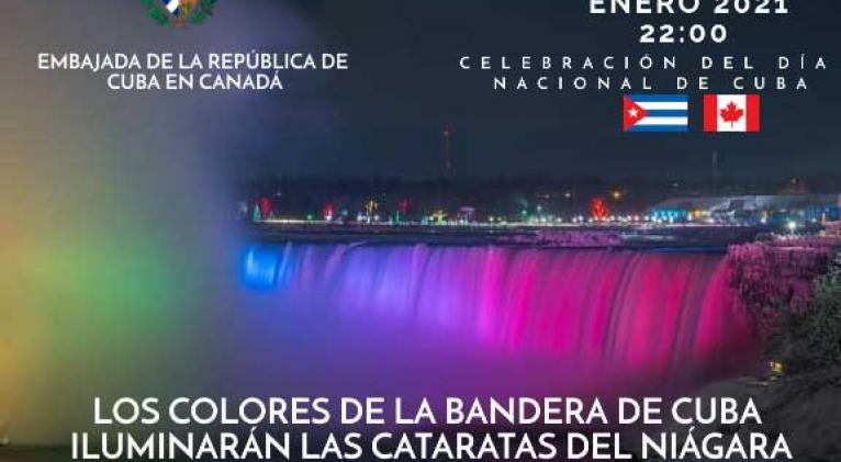 Iluminan cataratas del Niágara con colores de la bandera cubana